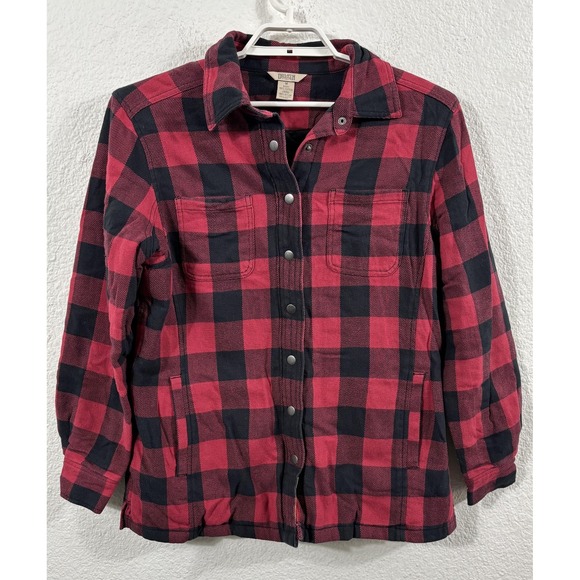 Duluth Trading Co Jackets & Blazers - Duluth Trading Co Jacket Womens Medium Red Black Plaid Flannel Quilted Shacket